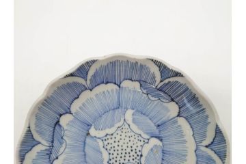 江戸後期　伊万里　線描き　約14cm　4.5寸　上品な大輪の牡丹が目を引くなます皿2枚セット(花、小皿、和皿、四寸五分、和食器)(R-078253)