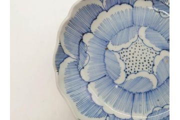 江戸後期　伊万里　線描き　約14cm　4.5寸　上品な大輪の牡丹が目を引くなます皿2枚セット(花、小皿、和皿、四寸五分、和食器)(R-078253)