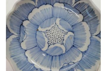 江戸後期　伊万里　線描き　約14cm　4.5寸　上品な大輪の牡丹が目を引くなます皿2枚セット(花、小皿、和皿、四寸五分、和食器)(R-078253)