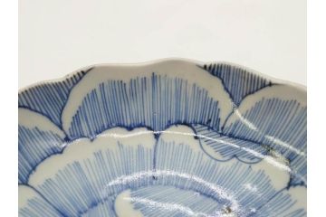 江戸後期　伊万里　線描き　約14cm　4.5寸　上品な大輪の牡丹が目を引くなます皿2枚セット(花、小皿、和皿、四寸五分、和食器)(R-078253)