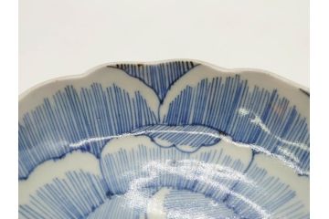 江戸後期　伊万里　線描き　約14cm　4.5寸　上品な大輪の牡丹が目を引くなます皿2枚セット(花、小皿、和皿、四寸五分、和食器)(R-078253)