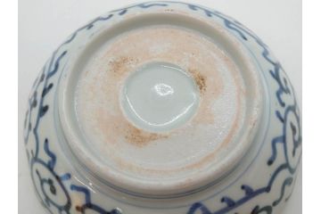 江戸後期　伊万里　線描き　約14cm　4.5寸　上品な大輪の牡丹が目を引くなます皿2枚セット(花、小皿、和皿、四寸五分、和食器)(R-078253)