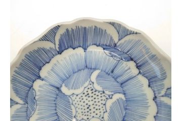 江戸後期　伊万里　線描き　約14cm　4.5寸　上品な大輪の牡丹が目を引くなます皿2枚セット(花、小皿、和皿、四寸五分、和食器)(R-078253)