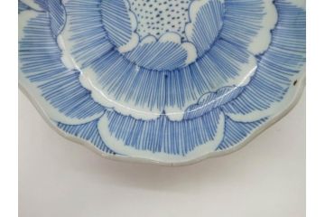 江戸後期　伊万里　線描き　約14cm　4.5寸　上品な大輪の牡丹が目を引くなます皿2枚セット(花、小皿、和皿、四寸五分、和食器)(R-078253)