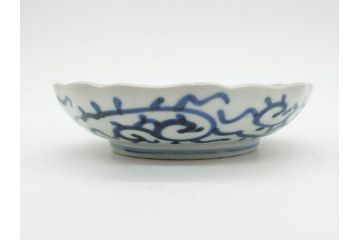 江戸後期　伊万里　線描き　約14cm　4.5寸　上品な大輪の牡丹が目を引くなます皿2枚セット(花、小皿、和皿、四寸五分、和食器)(R-078253)