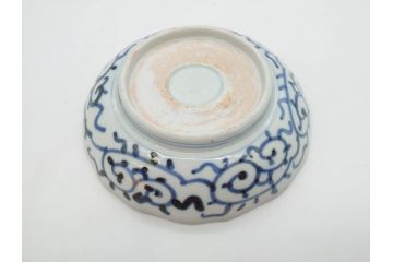 江戸後期　伊万里　線描き　約14cm　4.5寸　上品な大輪の牡丹が目を引くなます皿2枚セット(花、小皿、和皿、四寸五分、和食器)(R-078253)
