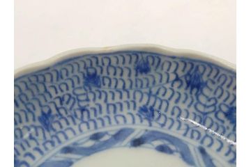江戸後期　古伊万里　成化年製　微塵唐草文染付　約11cm　3.5寸　繊細な線描きが見事な小皿3枚セット(みじんからくさ、和皿、和食器、三寸五分)(R-078254)