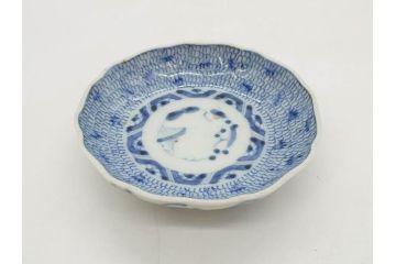 江戸後期　古伊万里　成化年製　微塵唐草文染付　約11cm　3.5寸　繊細な線描きが見事な小皿3枚セット(みじんからくさ、和皿、和食器、三寸五分)(R-078254)
