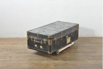 アンティーク雑貨　イタリア　FRANZI(フランツィ)　男前な雰囲気とかわいらしい雰囲気を併せ持つ舟トランク(船トランク、ローテーブル、センターテーブル、リビングテーブル、収納、ディスプレイ雑貨)(R-078269)