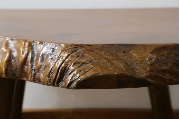 中古　民芸家具　木の温もりを感じられる栃の木(トチノキ)一枚板の重厚なスツール(花台、飾り台、サイドテーブル、板座チェア、椅子、イス)(R-078274)