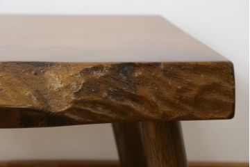 中古　民芸家具　木の温もりを感じられる栃の木(トチノキ)一枚板の重厚なスツール(花台、飾り台、サイドテーブル、板座チェア、椅子、イス)(R-078274)