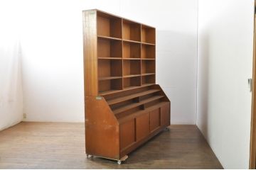 和製アンティーク　特大!!　古い図書館のブックラック(本屋、展示棚、本棚、陳列棚、ブックシェルフ、オープンラック、収納棚、飾り棚、ディスプレイラック、店舗什器)(R-078275)