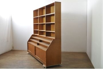 和製アンティーク　特大!!　古い図書館のブックラック(本屋、展示棚、本棚、陳列棚、ブックシェルフ、オープンラック、収納棚、飾り棚、ディスプレイラック、店舗什器)(R-078275)