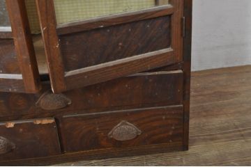和製アンティーク　レトロな佇まいが魅力の小振りな本箱(書棚、本棚、ブックケース、戸棚、収納棚、サイドキャビネット)(R-078277)