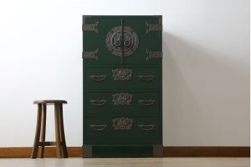 中古　美品!!　二本松工藝館　田中家具　個性的でモダンな佇まいの両開き戸付きチェスト(サイドチェスト、和タンス、整理箪笥、収納箪笥、引き出し、観音箪笥、衣装箪笥)(定価約65万円)(R-078287)
