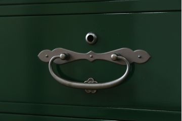 中古　美品!!　二本松工藝館　田中家具　個性的でモダンな佇まいの両開き戸付きチェスト(サイドチェスト、和タンス、整理箪笥、収納箪笥、引き出し、観音箪笥、衣装箪笥)(定価約65万円)(R-078287)