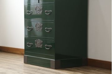 中古　美品!!　二本松工藝館　田中家具　個性的でモダンな佇まいの両開き戸付きチェスト(サイドチェスト、和タンス、整理箪笥、収納箪笥、引き出し、観音箪笥、衣装箪笥)(定価約65万円)(R-078287)