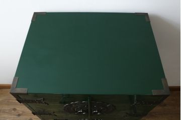 中古　美品!!　二本松工藝館　田中家具　個性的でモダンな佇まいの両開き戸付きチェスト(サイドチェスト、和タンス、整理箪笥、収納箪笥、引き出し、観音箪笥、衣装箪笥)(定価約65万円)(R-078287)