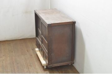 和製アンティーク　格子引き戸が粋でおしゃれな関東水屋箪笥サイドボード(食器棚、サイドキャビネット、収納棚、戸棚、テレビ台、テレビボード、店舗什器)(R-078297)