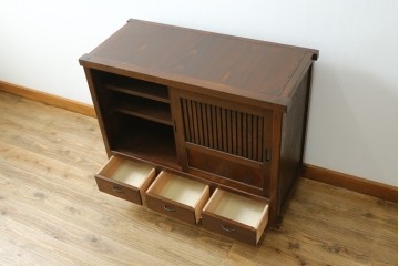 和製アンティーク　格子引き戸が粋な関東水屋箪笥キャビネット　(R-078297)