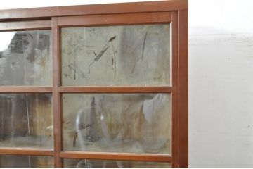 和製アンティーク　美品!!　人気の薄型　お気に入りのコレクションをディスプレイできる二段重ねガラス戸棚(収納棚、キャビネット、本箱、書棚、陳列棚、飾り棚、ディスプレイ棚、店舗什器)(R-078298)