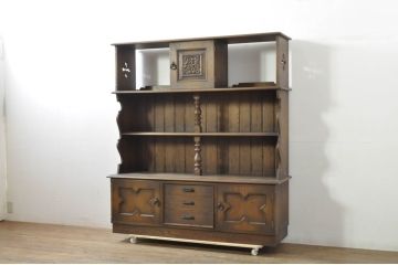 中古　美品　永田良介商店　使い勝手のよい収納と美しいデザインを兼ね備えたキャビネット(収納棚、戸棚、カップボード、食器棚)(R-078301)
