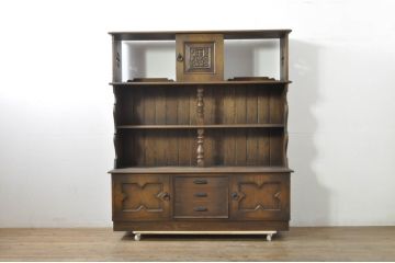 中古　美品　永田良介商店　使い勝手のよい収納と美しいデザインを兼ね備えたキャビネット(収納棚、戸棚、カップボード、食器棚)(R-078301)