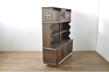 中古　美品　永田良介商店　使い勝手のよい収納と美しいデザインを兼ね備えたキャビネット(収納棚、戸棚、カップボード、食器棚)(R-078301)