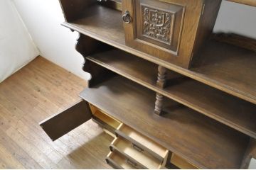 中古　美品　永田良介商店　使い勝手のよい収納と美しいデザインを兼ね備えたキャビネット(収納棚、戸棚、カップボード、食器棚)(R-078301)