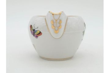 ヘレンド　ハンガリー　HEREND HVNGARY　「ロスチャイルド・バード」649/RO　「フルーツコンポジション」1253/CFR　「ヴィクトリア・ブーケ」　華やかな絵が美しいクリーマー・プレート・ジャム/マーマレード3点セット(金彩、鳥、蝶、花、果物、変形皿、洋食器)(R-078334)　　