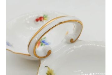 ヘレンド　ハンガリー　HEREND HVNGARY　「ロスチャイルド・バード」649/RO　「フルーツコンポジション」1253/CFR　「ヴィクトリア・ブーケ」　華やかな絵が美しいクリーマー・プレート・ジャム/マーマレード3点セット(金彩、鳥、蝶、花、果物、変形皿、洋食器)(R-078334)　　