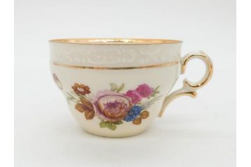 ドイツ　KPM (ベルリン王立磁器製陶所)　優雅な時間に浸れるカップ&ソーサー3客・プレート6枚セット(金彩、ゴールド、バラ、蝶、洋食器)(R-078335)