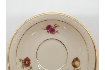 ドイツ　KPM (ベルリン王立磁器製陶所)　優雅な時間に浸れるカップ&ソーサー3客・プレート6枚セット(金彩、ゴールド、バラ、蝶、洋食器)(R-078335)