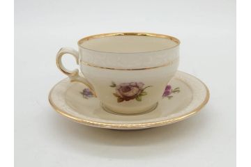 ドイツ　KPM (ベルリン王立磁器製陶所)　優雅な時間に浸れるカップ&ソーサー3客・プレート6枚セット(金彩、ゴールド、バラ、蝶、洋食器)(R-078335)