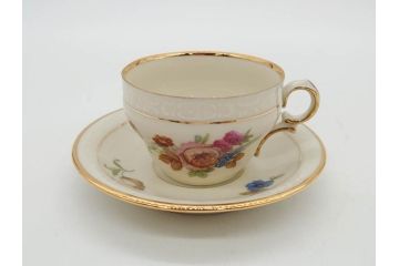 ドイツ　KPM (ベルリン王立磁器製陶所)　優雅な時間に浸れるカップ&ソーサー3客・プレート6枚セット(金彩、ゴールド、バラ、蝶、洋食器)(R-078335)