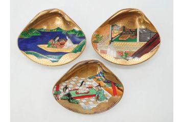 1980年　フランクリン画廊　徳川黎明會監修　「源氏物語貝合せ」　約10cm　3.3寸 雅な絵柄が美しい貝絵皿54枚揃(限定版、飾り皿、認定書、解説書付き、ボーンチャイナ、陶器、金彩、蒔絵、重箱、三寸三分)(R-078337)