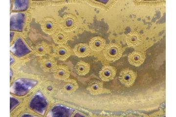 美彦銘　金彩花文七宝額　約24cm　8寸　紫陽花のデザインが際立つ飾皿(飾り皿、額皿、花、和皿、大皿、和食器、共箱付き、八寸)(R-078339)