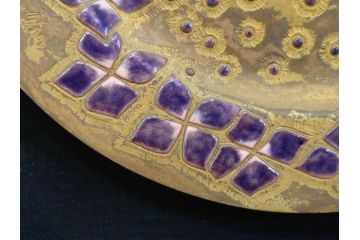 美彦銘　金彩花文七宝額　約24cm　8寸　紫陽花のデザインが際立つ飾皿(飾り皿、額皿、花、和皿、大皿、和食器、共箱付き、八寸)(R-078339)