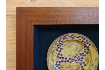美彦銘　金彩花文七宝額　約24cm　8寸　紫陽花のデザインが際立つ飾皿(飾り皿、額皿、花、和皿、大皿、和食器、共箱付き、八寸)(R-078339)