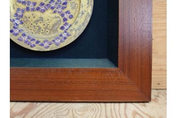 美彦銘　金彩花文七宝額　約24cm　8寸　紫陽花のデザインが際立つ飾皿(飾り皿、額皿、花、和皿、大皿、和食器、共箱付き、八寸)(R-078339)