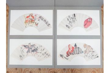昭和54年　富岡鐵齋　贈君百扇　限定650部  第53番　画集100枚揃(富岡鉄斎、絵画、扇面画、扇絵、書籍、本、外箱付き)(定価148,000円)(R-078340)