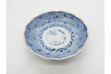 江戸後期　古伊万里　成化年製　微塵唐草文染付　約11cm　3.5寸　繊細な線描きが見事な小皿5枚セット(みじんからくさ、和皿、和食器、三寸五分)(R-078341)