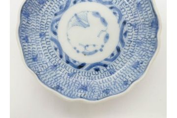 江戸後期　古伊万里　成化年製　微塵唐草文染付　約11cm　3.5寸　繊細な線描きが見事な小皿5枚セット(みじんからくさ、和皿、和食器、三寸五分)(R-078341)