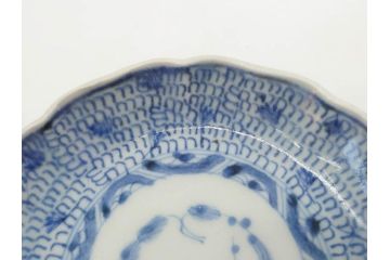 江戸後期　古伊万里　成化年製　微塵唐草文染付　約11cm　3.5寸　繊細な線描きが見事な小皿5枚セット(みじんからくさ、和皿、和食器、三寸五分)(R-078341)