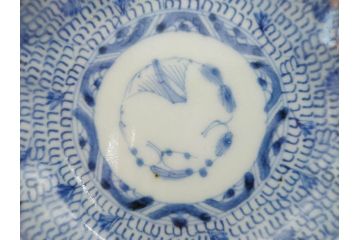 江戸後期　古伊万里　成化年製　微塵唐草文染付　約11cm　3.5寸　繊細な線描きが見事な小皿5枚セット(みじんからくさ、和皿、和食器、三寸五分)(R-078341)