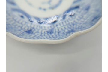 江戸後期　古伊万里　成化年製　微塵唐草文染付　約11cm　3.5寸　繊細な線描きが見事な小皿5枚セット(みじんからくさ、和皿、和食器、三寸五分)(R-078341)
