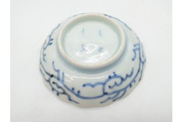 江戸後期　古伊万里　成化年製　微塵唐草文染付　約11cm　3.5寸　繊細な線描きが見事な小皿5枚セット(みじんからくさ、和皿、和食器、三寸五分)(R-078341)