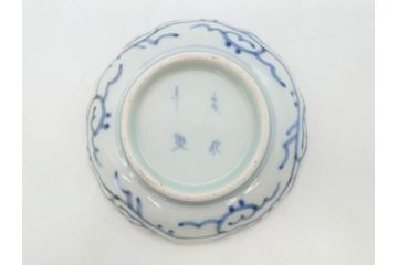 江戸後期　古伊万里　成化年製　微塵唐草文染付　約11cm　3.5寸　繊細な線描きが見事な小皿5枚セット(みじんからくさ、和皿、和食器、三寸五分)(R-078341)