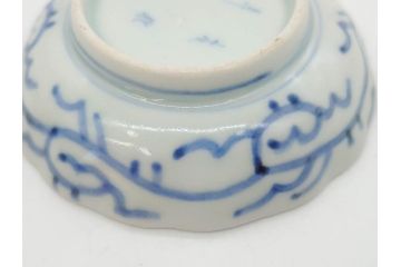 江戸後期　古伊万里　成化年製　微塵唐草文染付　約11cm　3.5寸　繊細な線描きが見事な小皿5枚セット(みじんからくさ、和皿、和食器、三寸五分)(R-078341)