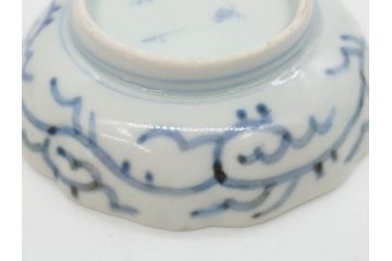 江戸後期　古伊万里　成化年製　微塵唐草文染付　約11cm　3.5寸　繊細な線描きが見事な小皿5枚セット(みじんからくさ、和皿、和食器、三寸五分)(R-078341)